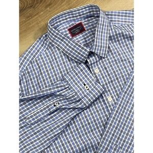 UNTUCKit Men's Large Blue Plaid Slim Fit Wrinkle Free Cotton Dress Shirt